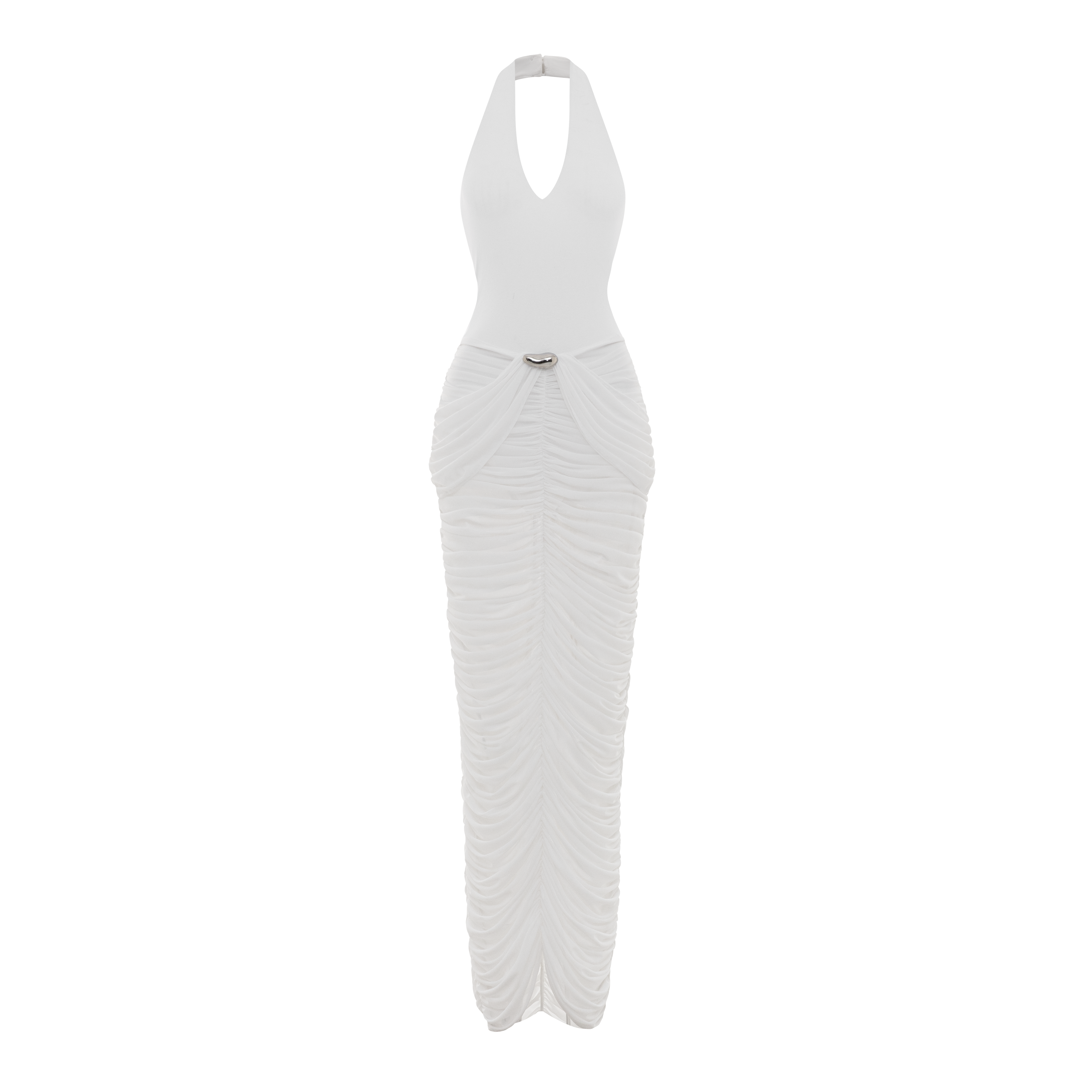 white ruched mesh dress Charlee Ruched Mesh Dress Hail Spot White