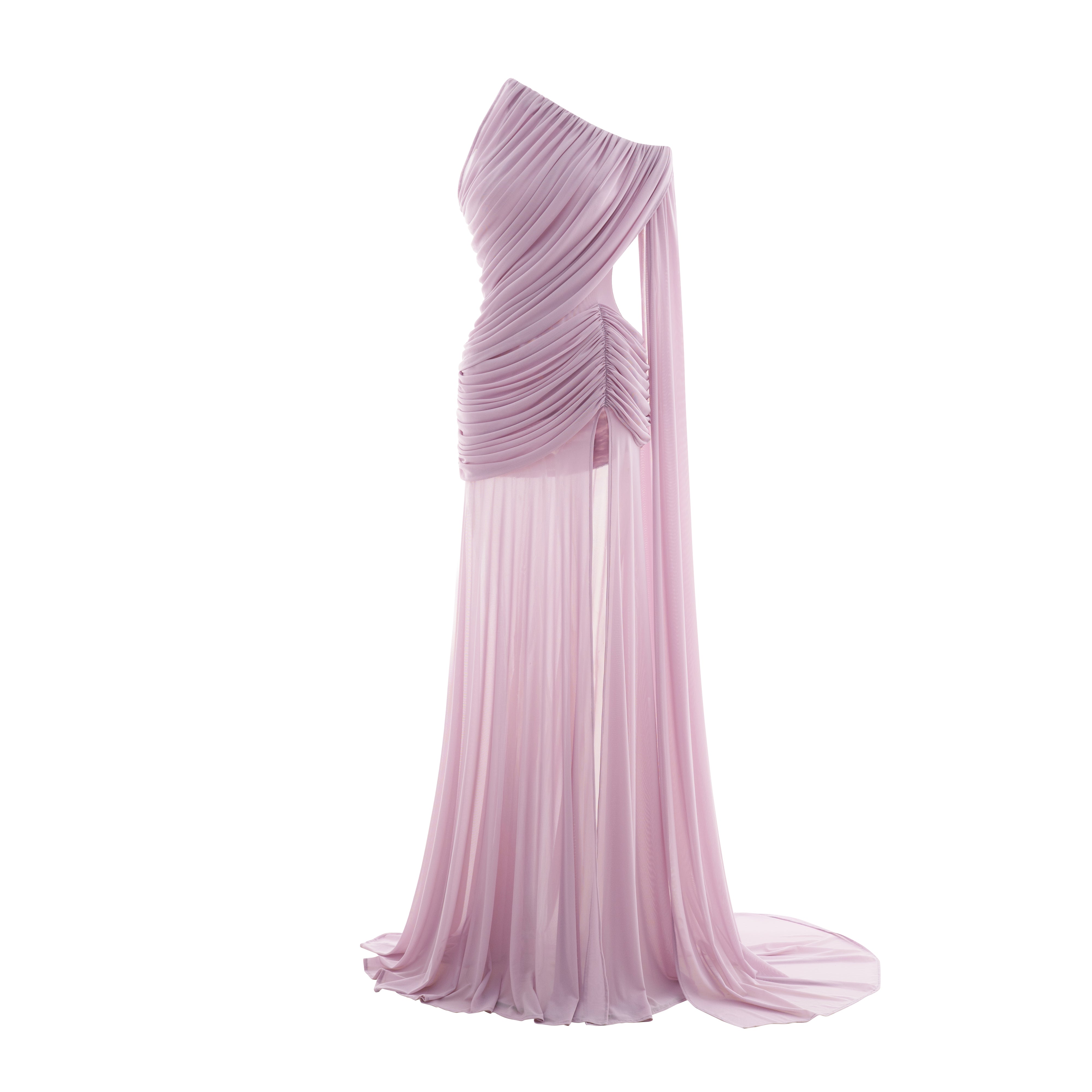 Asymmetric Ruched Mesh Dress