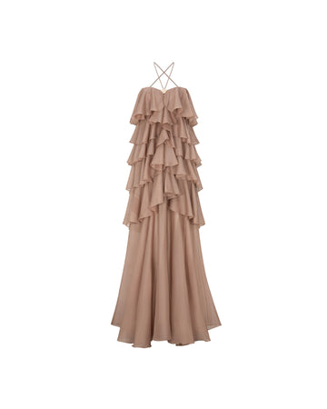 Brown 6-Tiered Maxi Dress