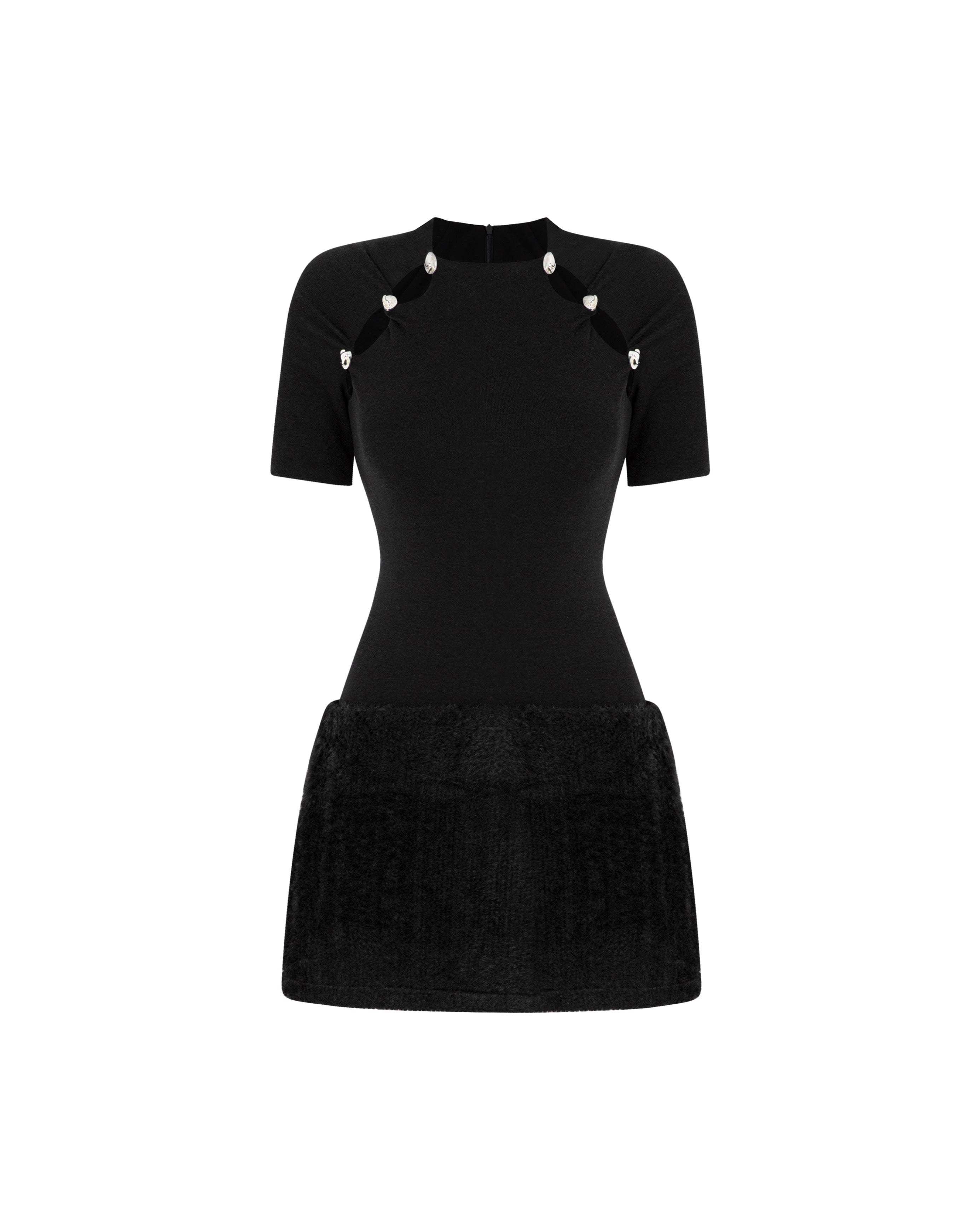 short dress with fur Cherri Fur Trim Mini Dress Electric Black