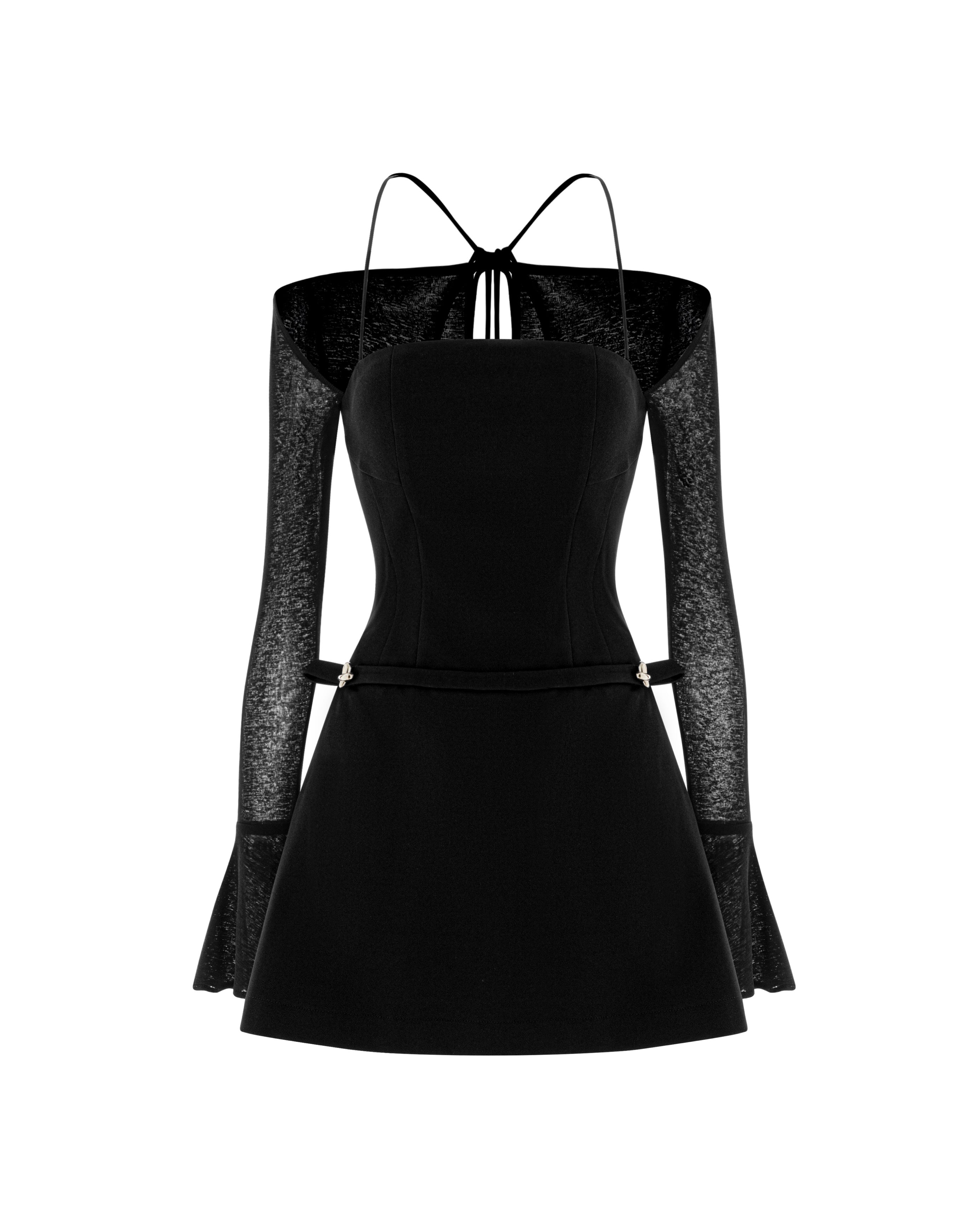Silver Button Flare Sleeve Dress