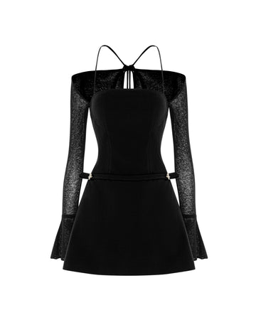 Silver Button Flare Sleeve Dress