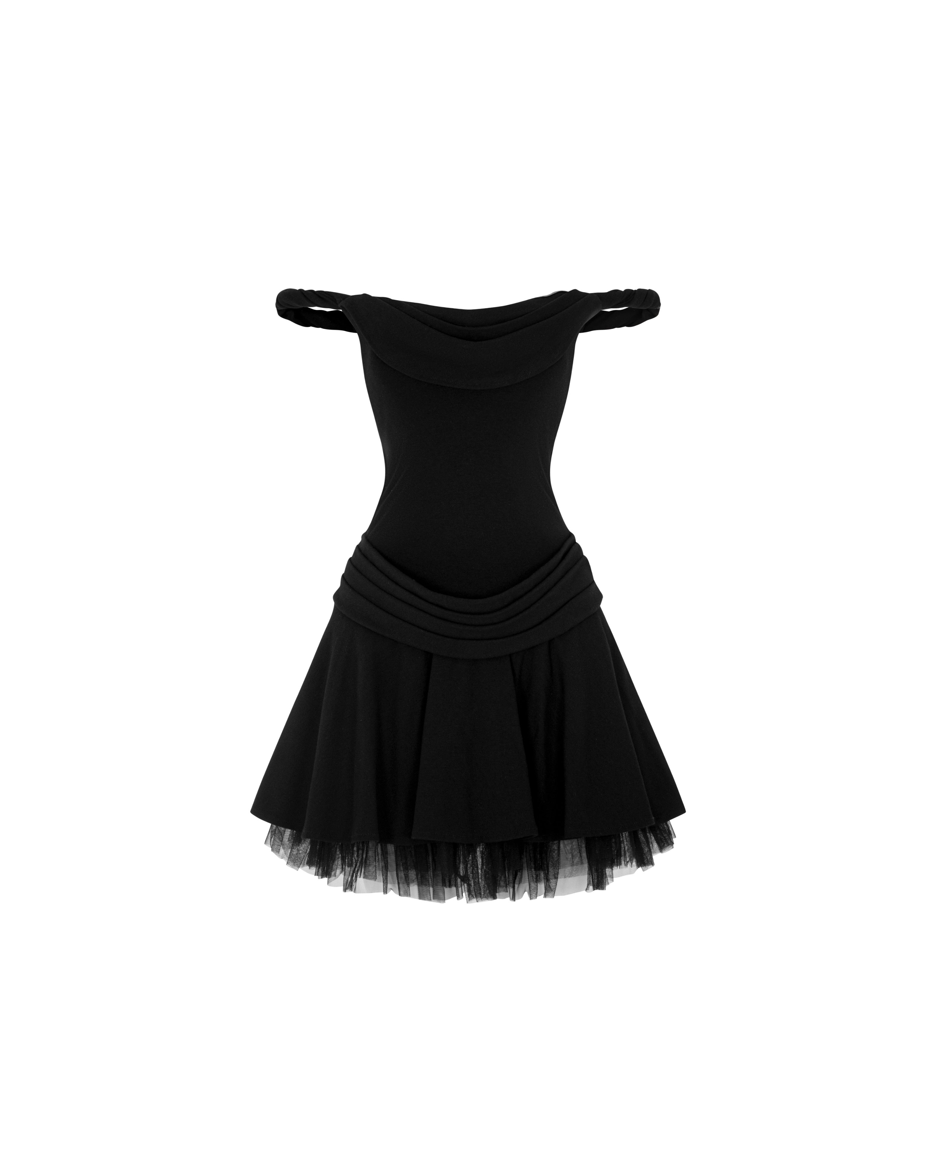 Black Twist-Shoulder Knit Dress