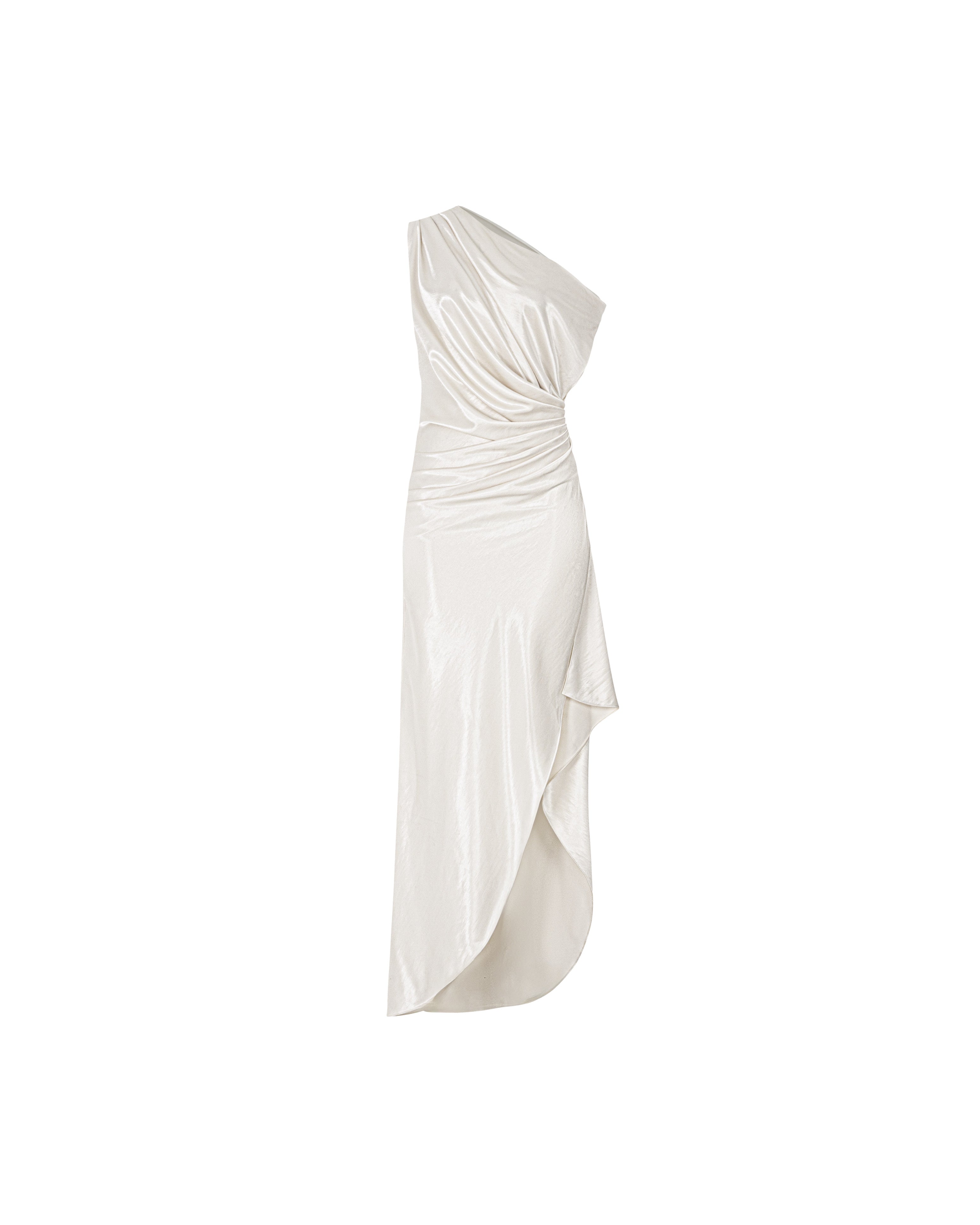 One-Shoulder Pleated Silk Dress