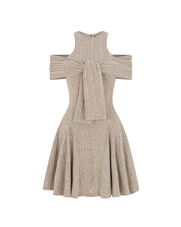 Striped Tie-Shoulder Knit Dress