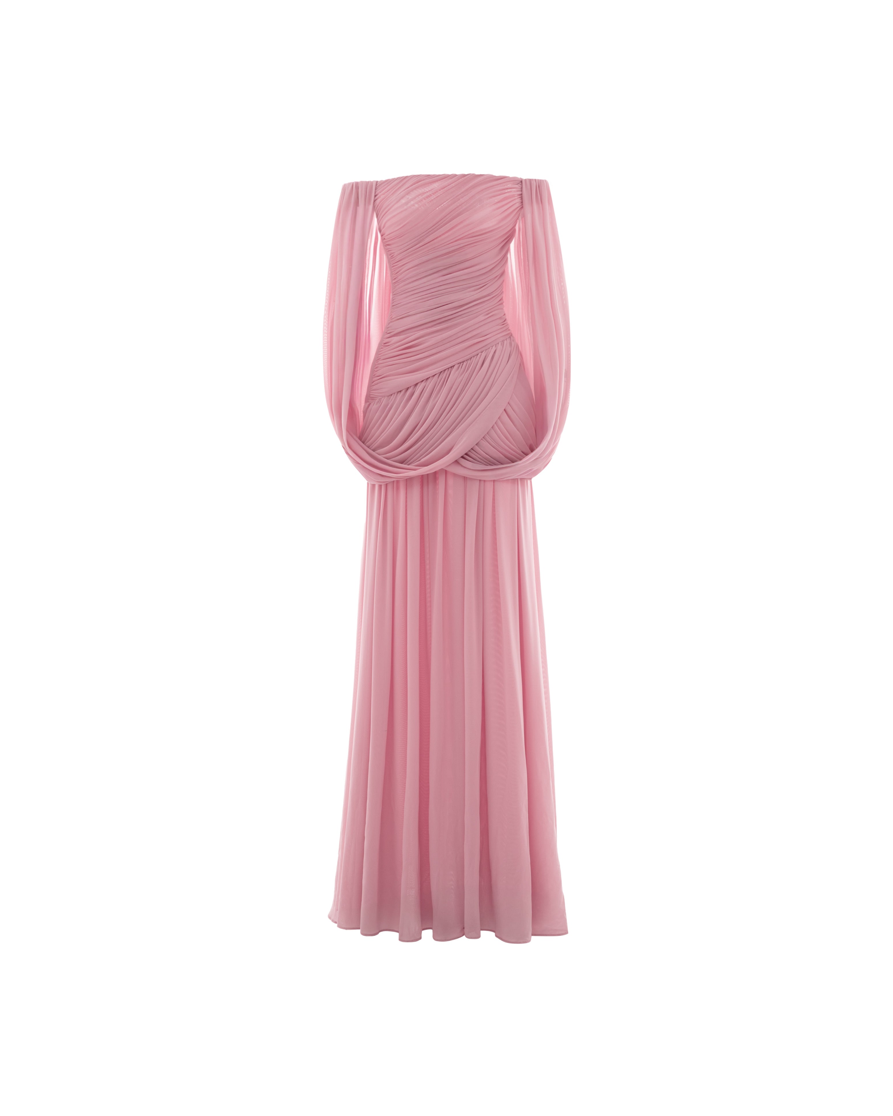 pink cape dress PRE-ORDER) Off Shoulder Ruched – MOLLYNISTA NS_SKU::DRW1508 soft layers Style:Top & chiffon skirt Short Front Long Back