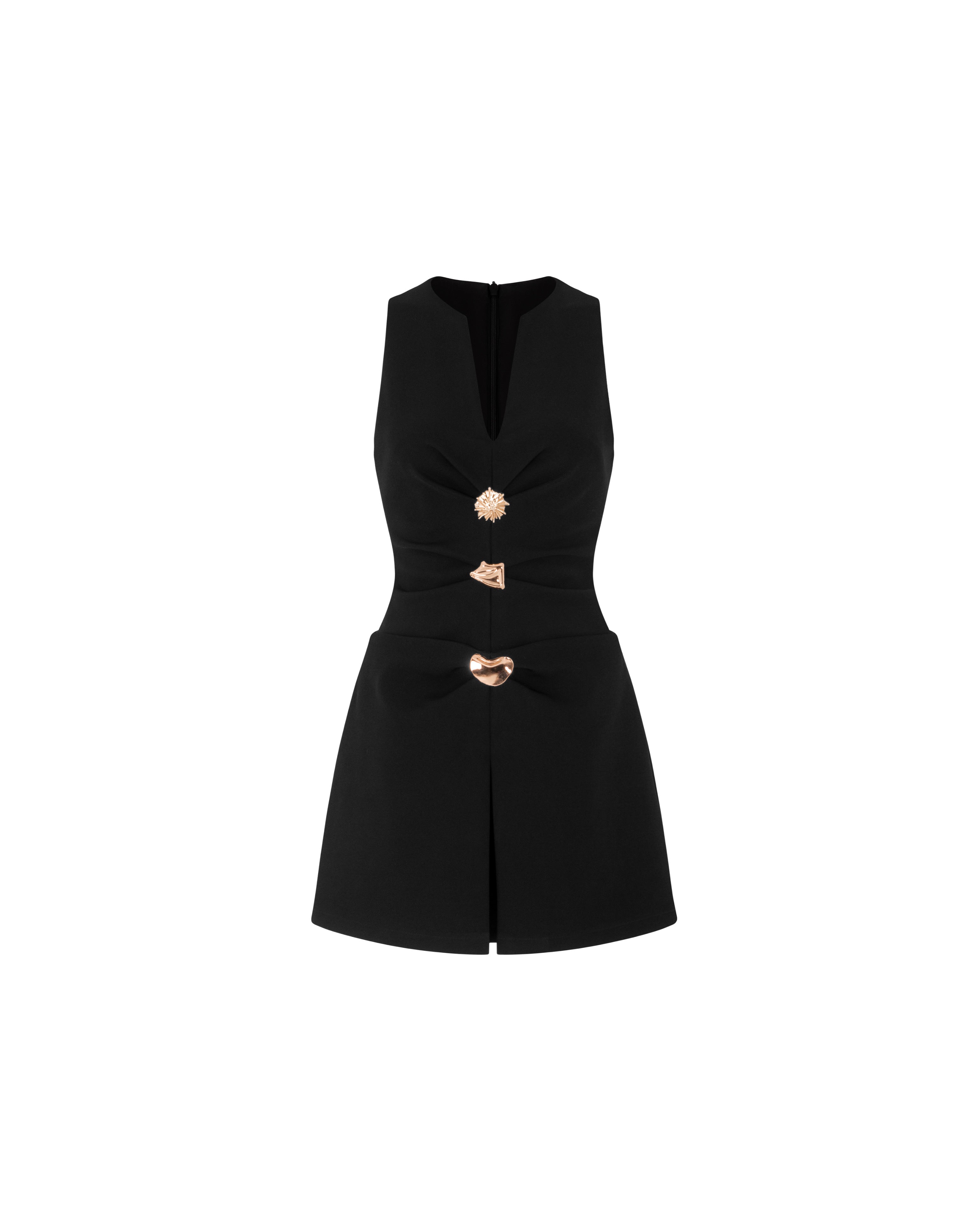 Black Pleated Bust Button Dress
