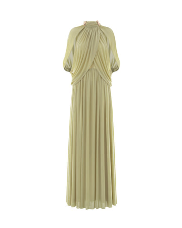 (PRE-ORDER) Light Pomelo Olive Mesh Knit Cape Dress
