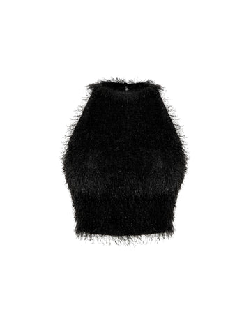 Black Fur Tank Top