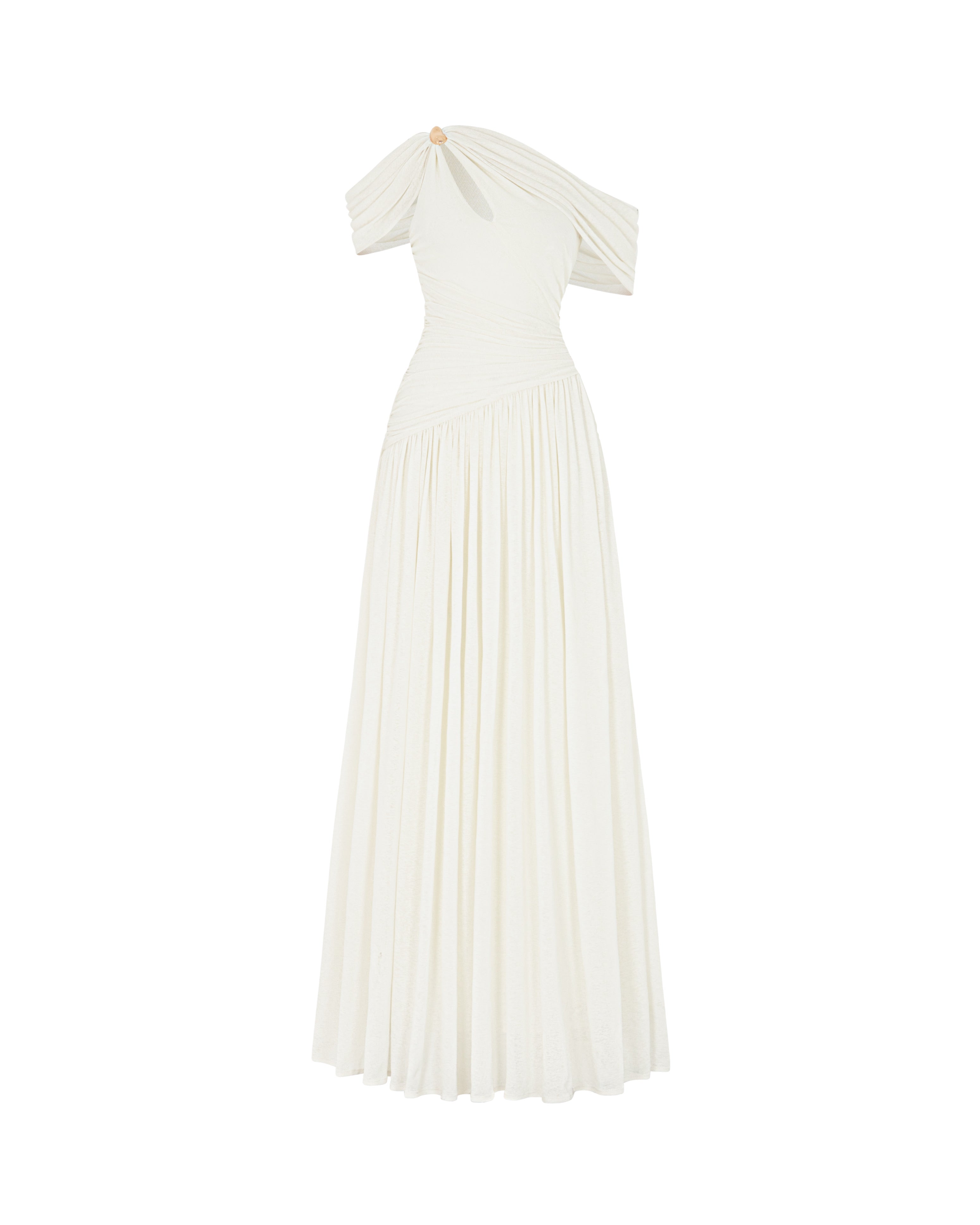 Pleated Draped Shoulder Dress White / S Pleated Draped Shoulder Dress White / S
