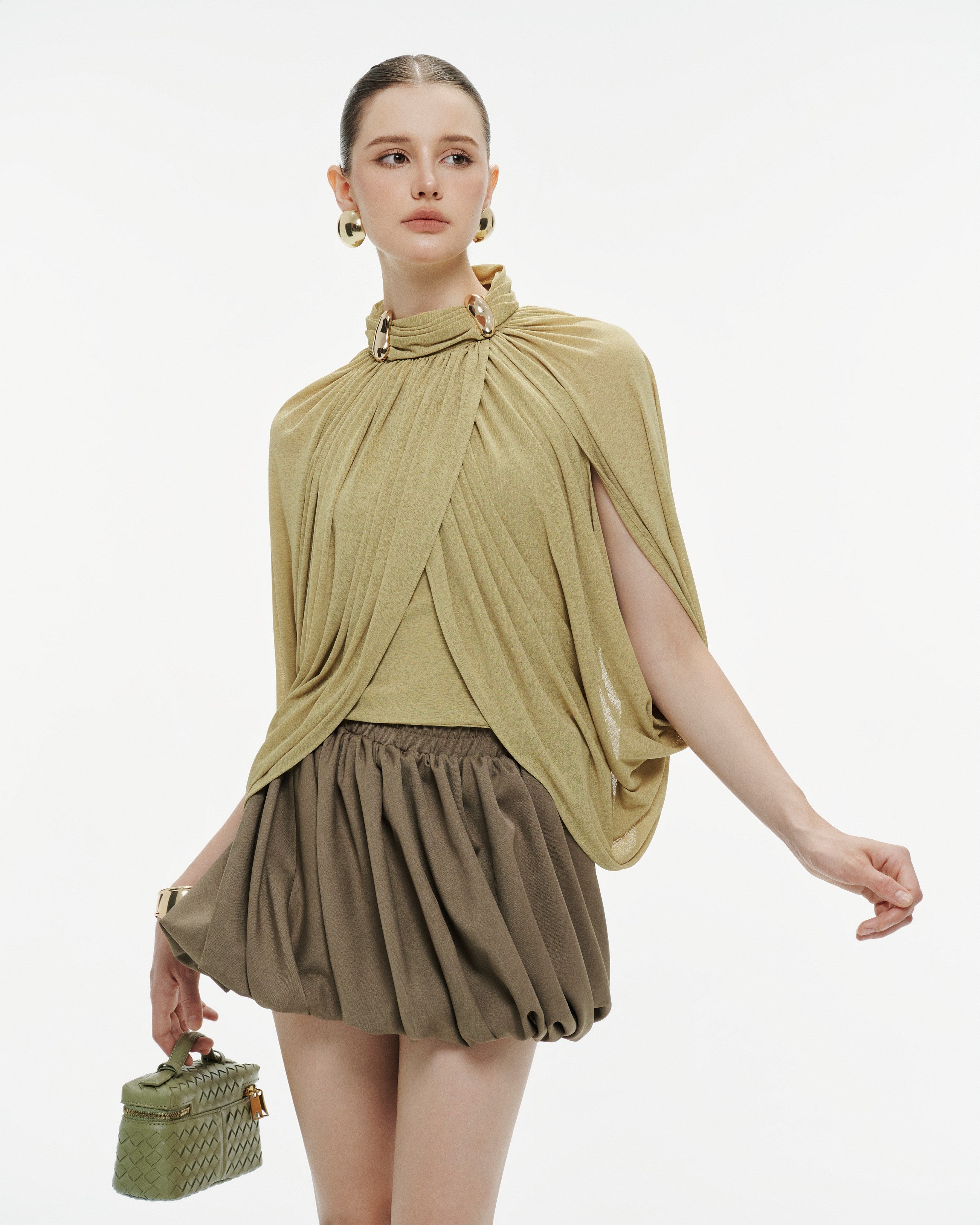 Ruched Cape Knit Top