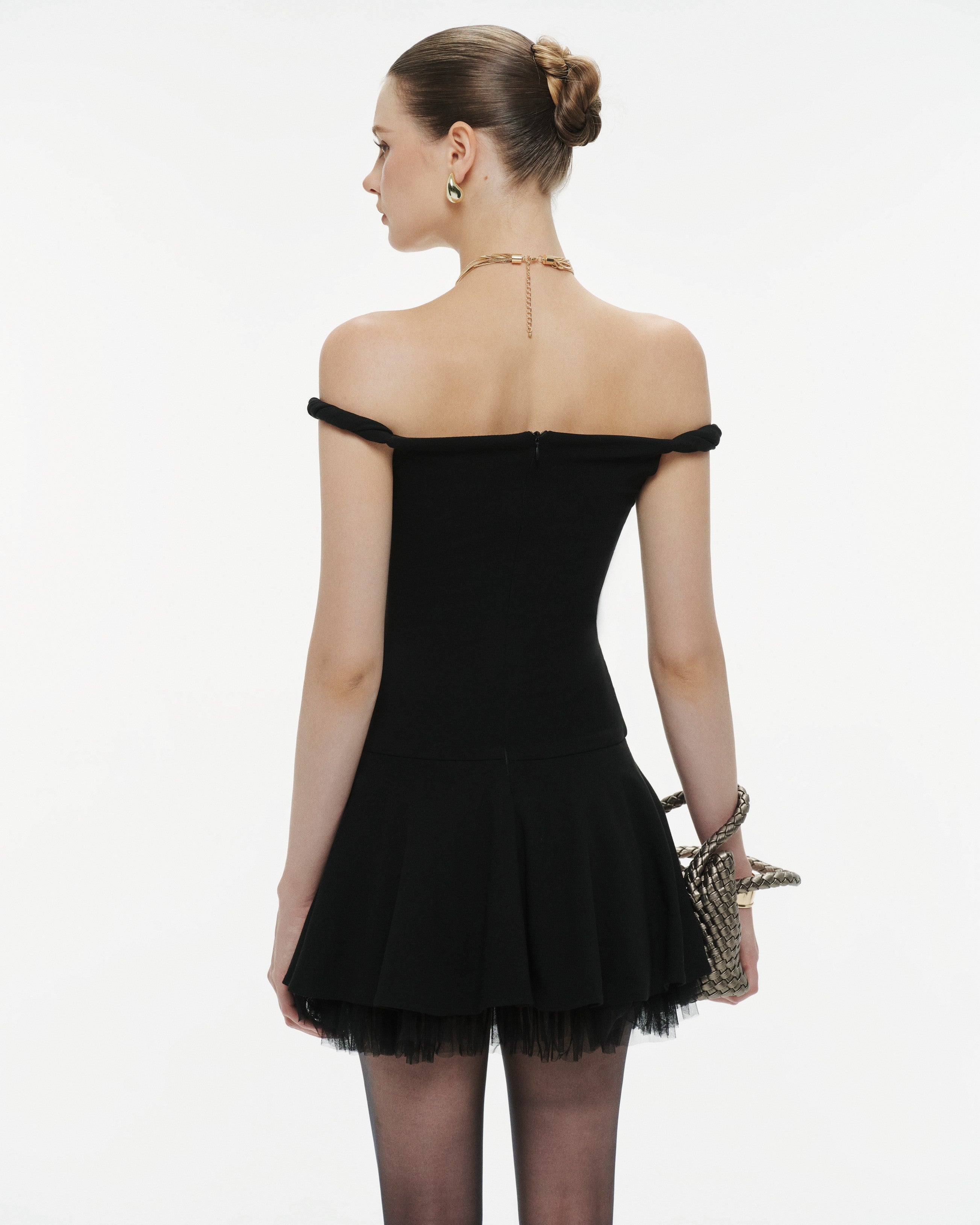 Black Twist-Shoulder Knit Dress