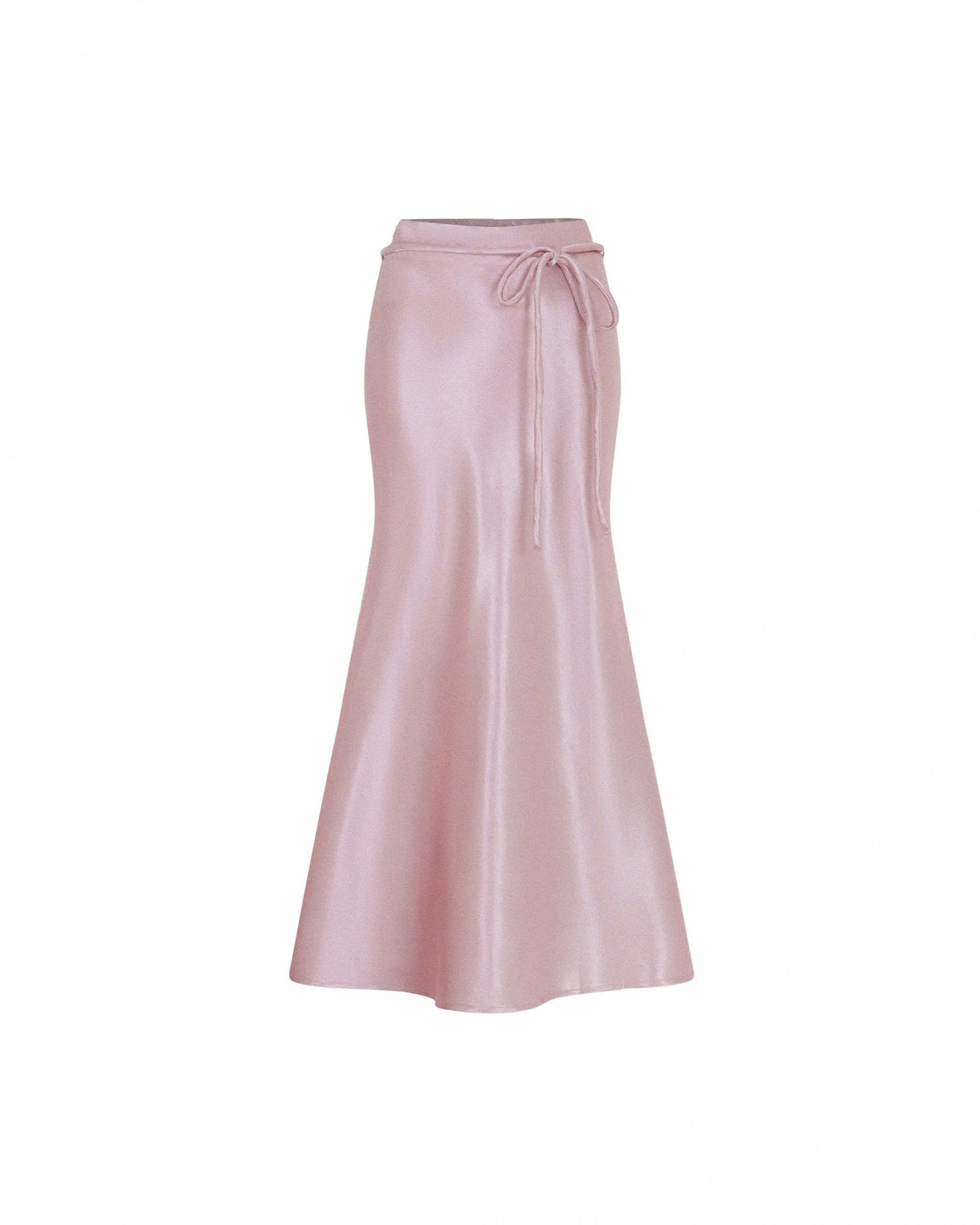 Silk Midi Long Skirt With Belt