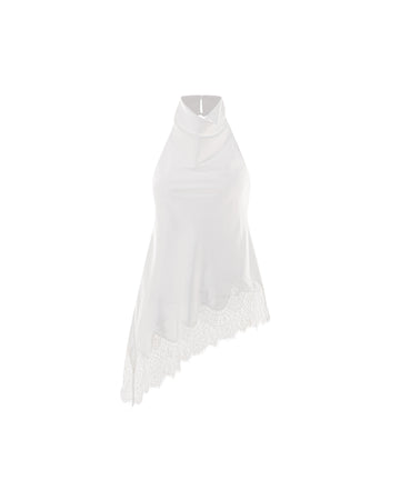 (PRE-ORDER) Silk Draped Halter Top With Lace Hem