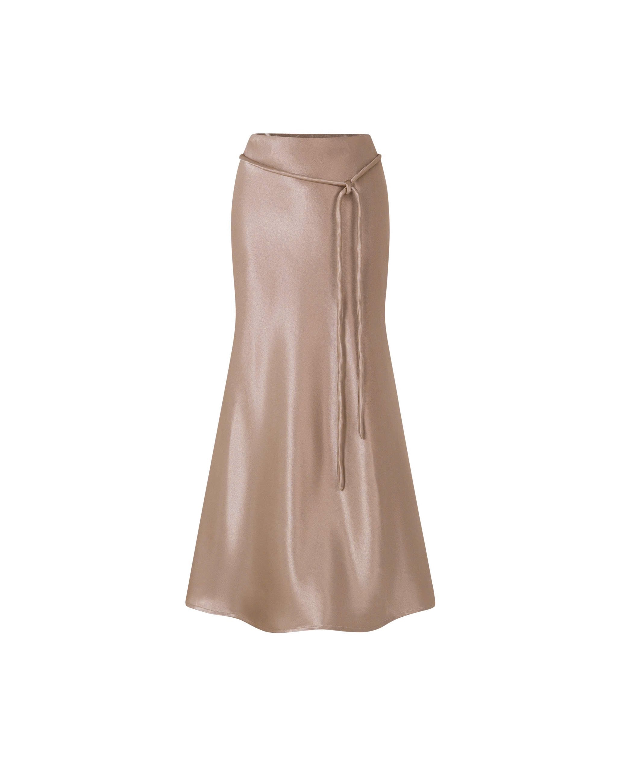Silk Midi Long Skirt With Belt
