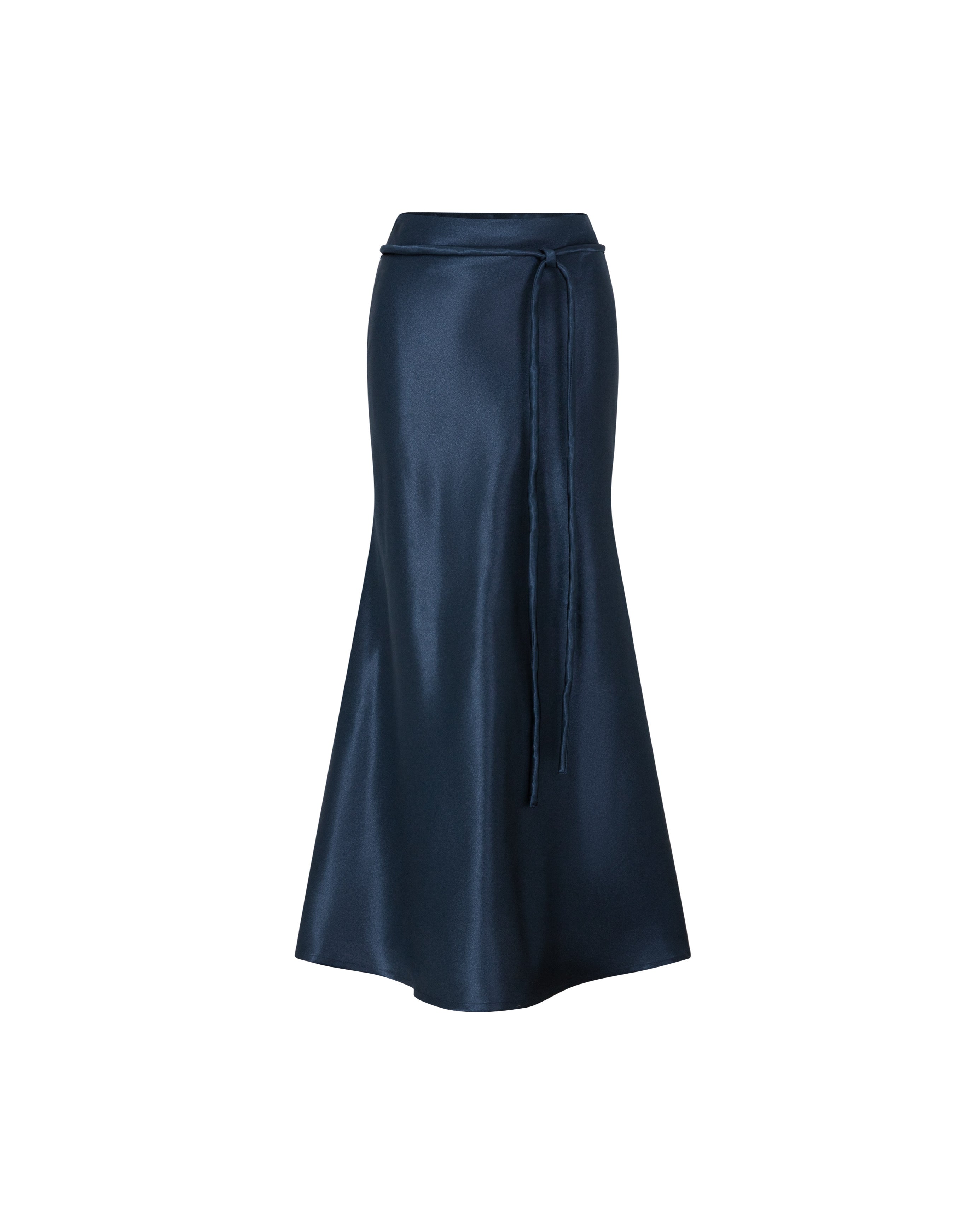 Silk Midi Long Skirt With Belt