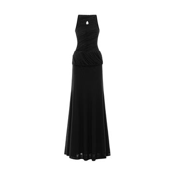 Sleeveless Mesh Ruched Asymmetric Button Dress