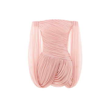 Off-Shoulder Ruched Short Cape Dress