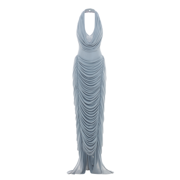 Draped Halter Mermaid Mesh Dress