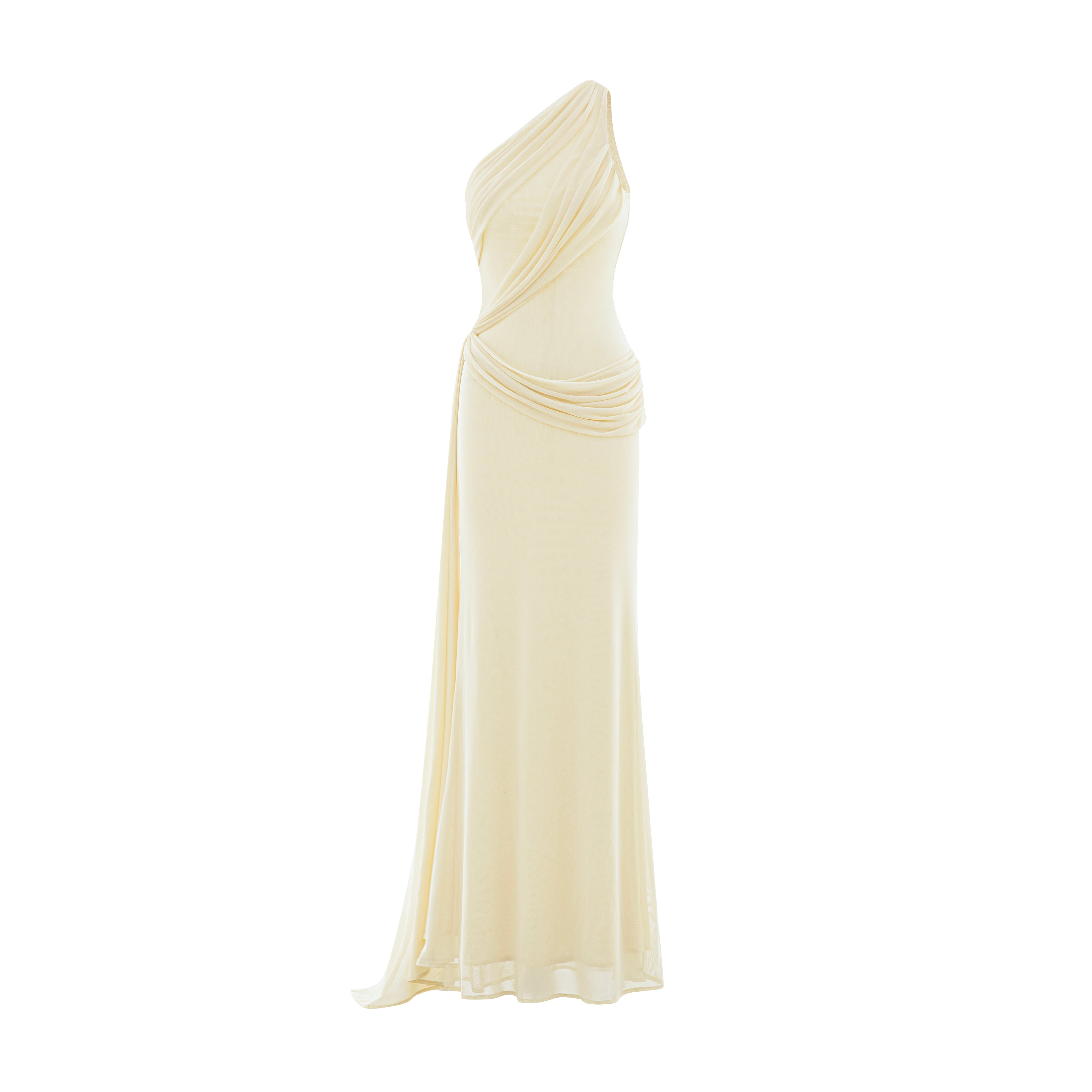 One-Shoulder Draped Mesh Dress