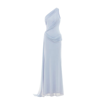 One-Shoulder Draped Mesh Dress