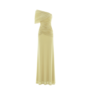 One-Shoulder Asymmetric Ruched Pleated Mesh Dress
