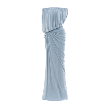 Off-Shoulder Glitter Mesh Ruched Dress
