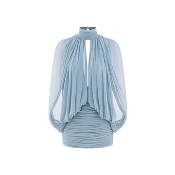 Glitter Mesh V-Neck Cape-Sleeve Dress