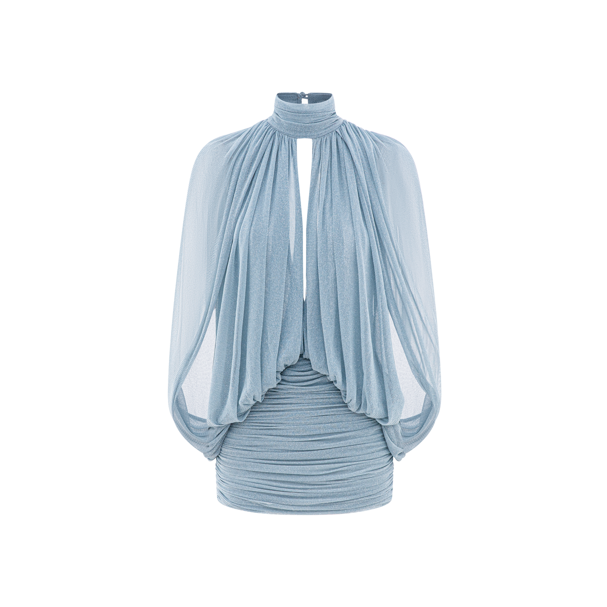 Glitter Mesh V-Neck Cape-Sleeve Dress