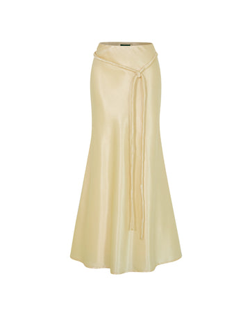 Silk Midi Long Skirt With Belt