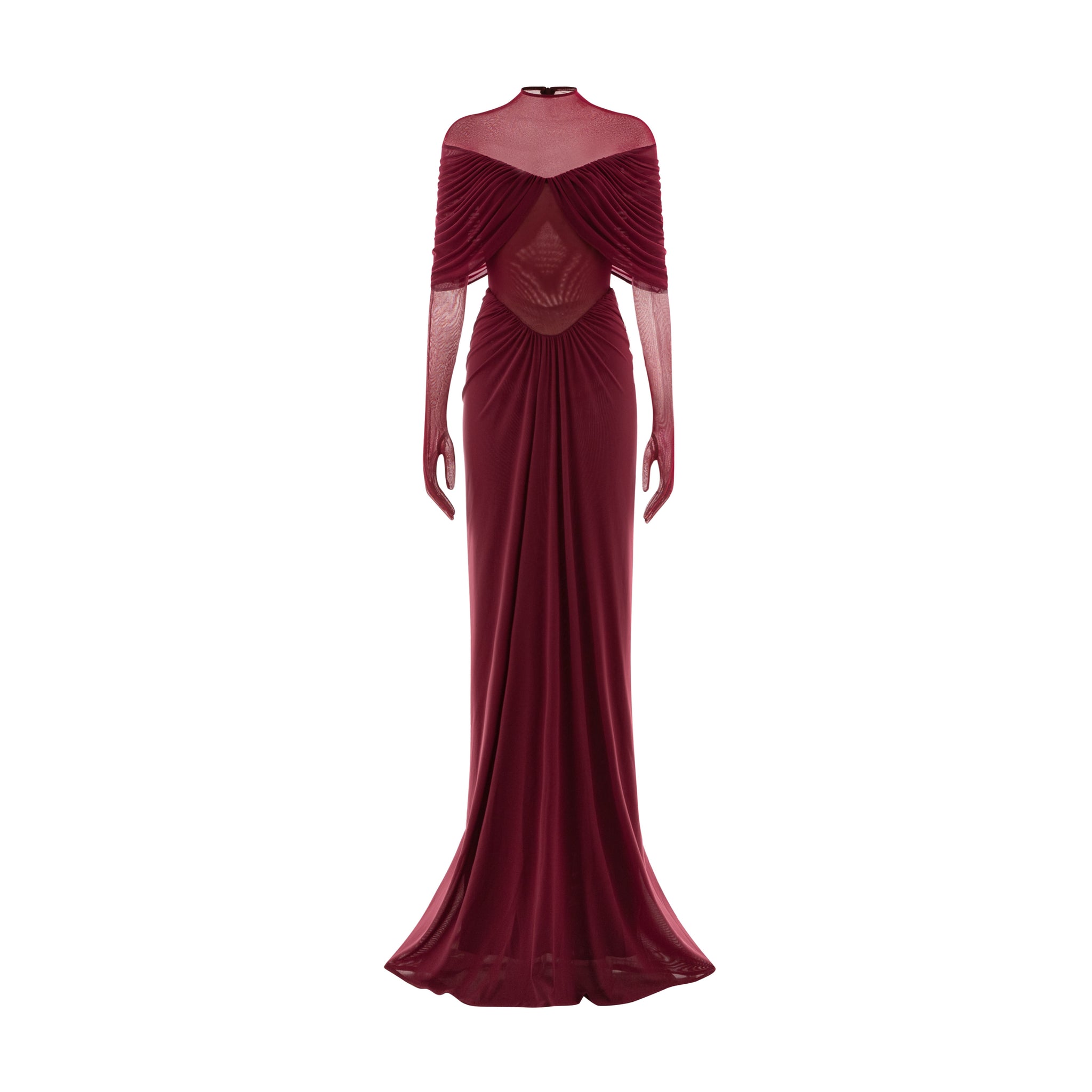 Draped Pleated Cape Dress Burgundy Red / M
