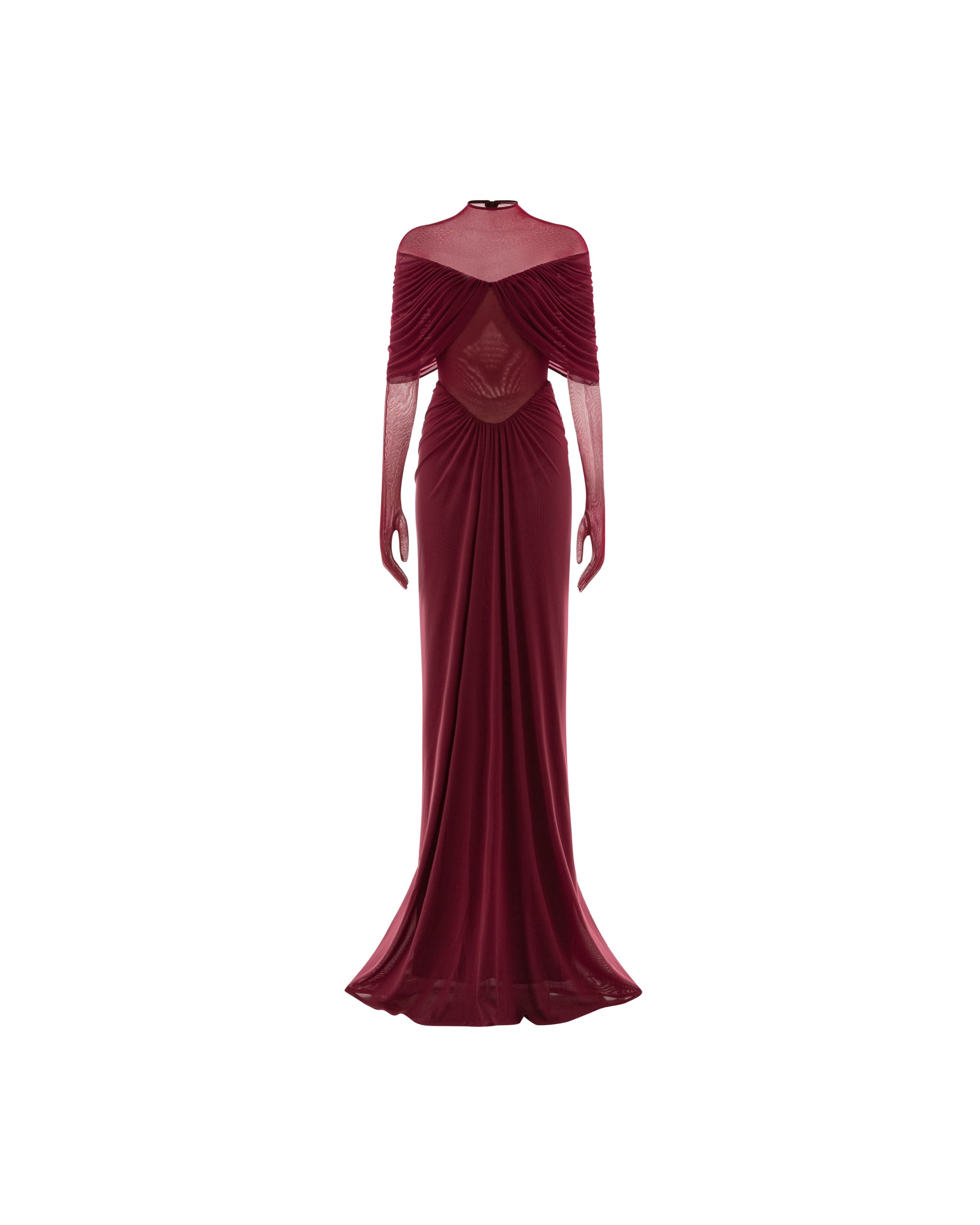 Draped Pleated Cape Dress Burgundy Red / M Draped Pleated Cape Dress Burgundy Red / M