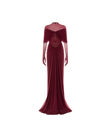 pleated cape detail bridesmaid maxi dress Dark Navy Mother of Bride Dresses A-Line Pleated Cape Maxi Mother of the Bride Dress