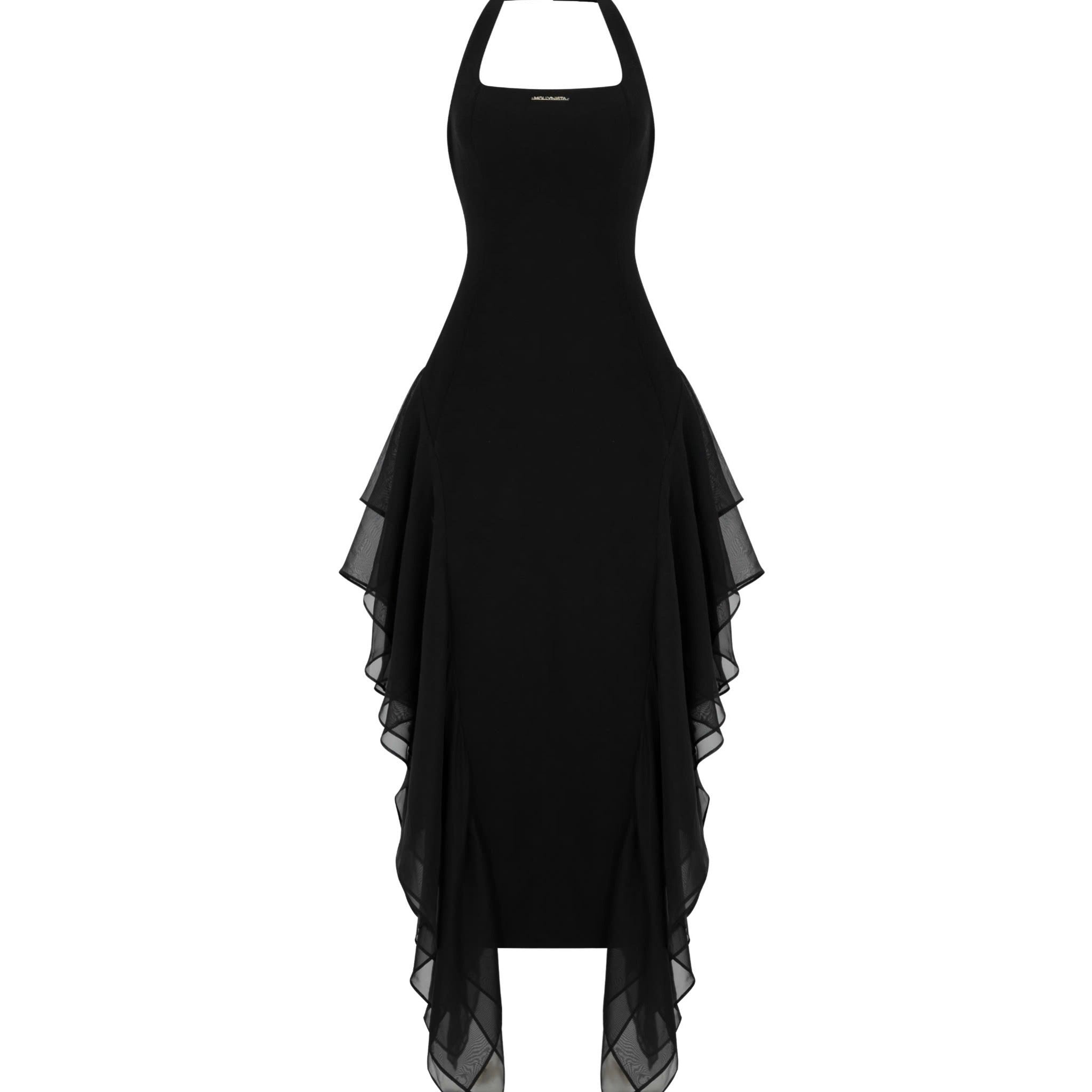Black Square-Neck Chiffon Dress