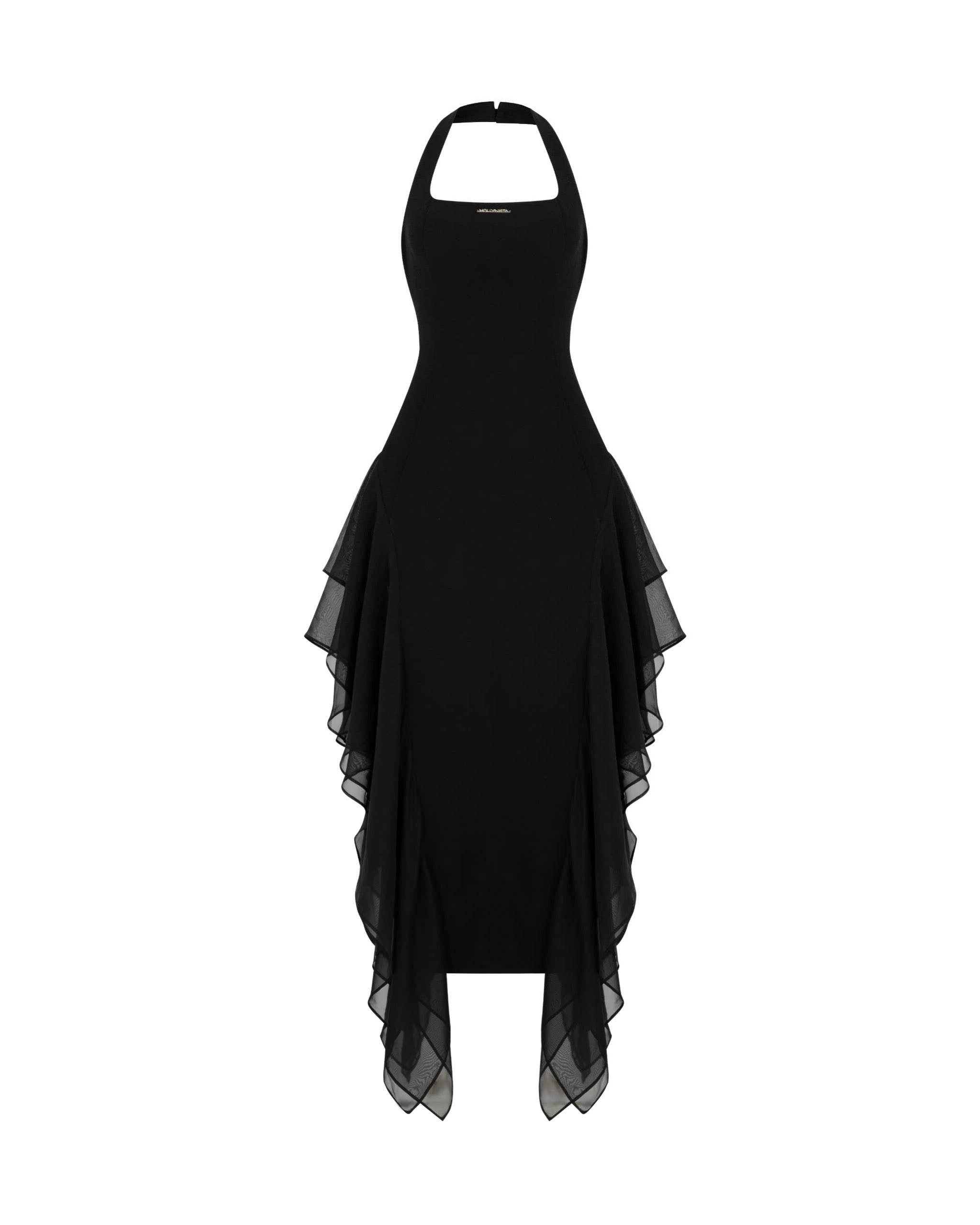 Black Square-Neck Chiffon Dress