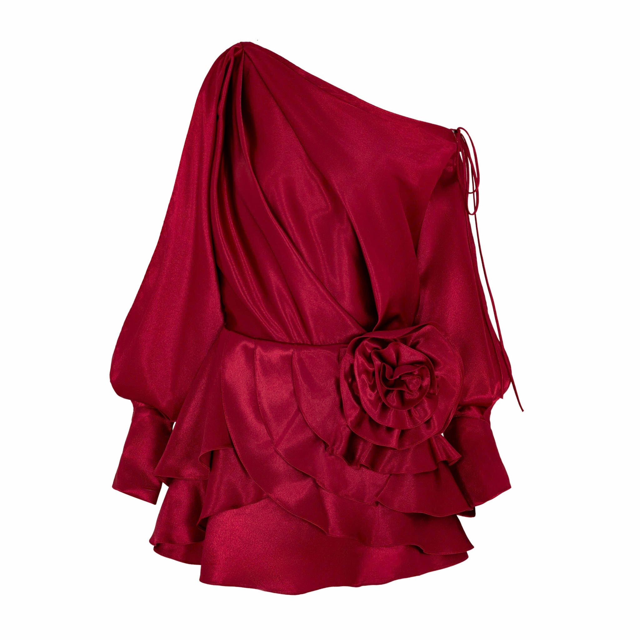 Red Slit-Sleeve Silk Dress