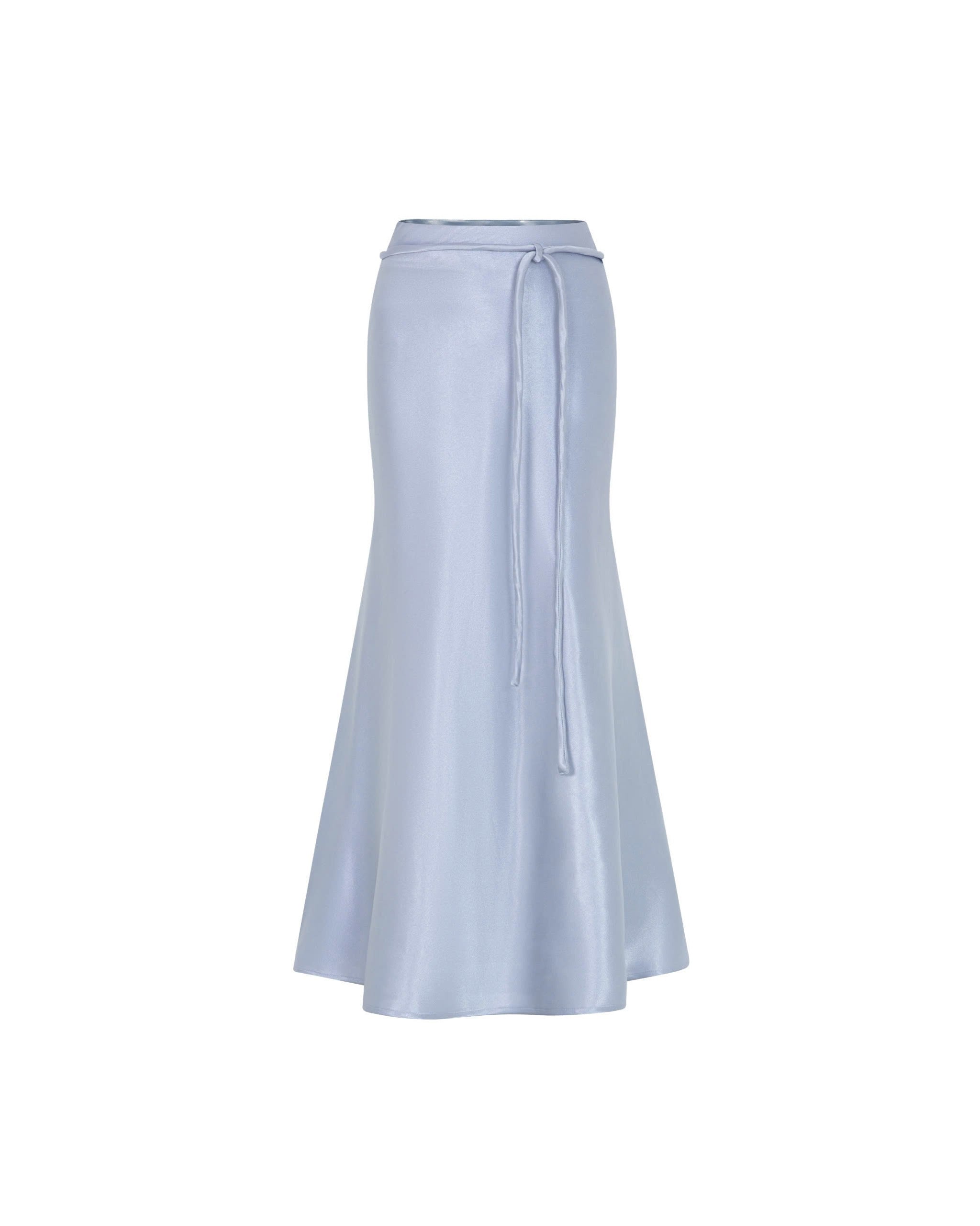 Silk Midi Long Skirt With Belt