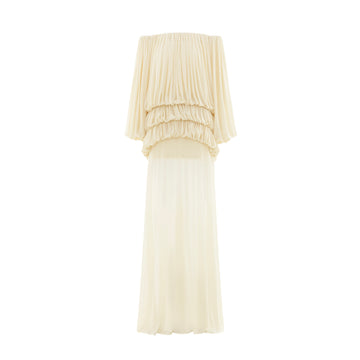 Off-Shoulder Ruched Stretch Mesh Set (Top & Skirt)