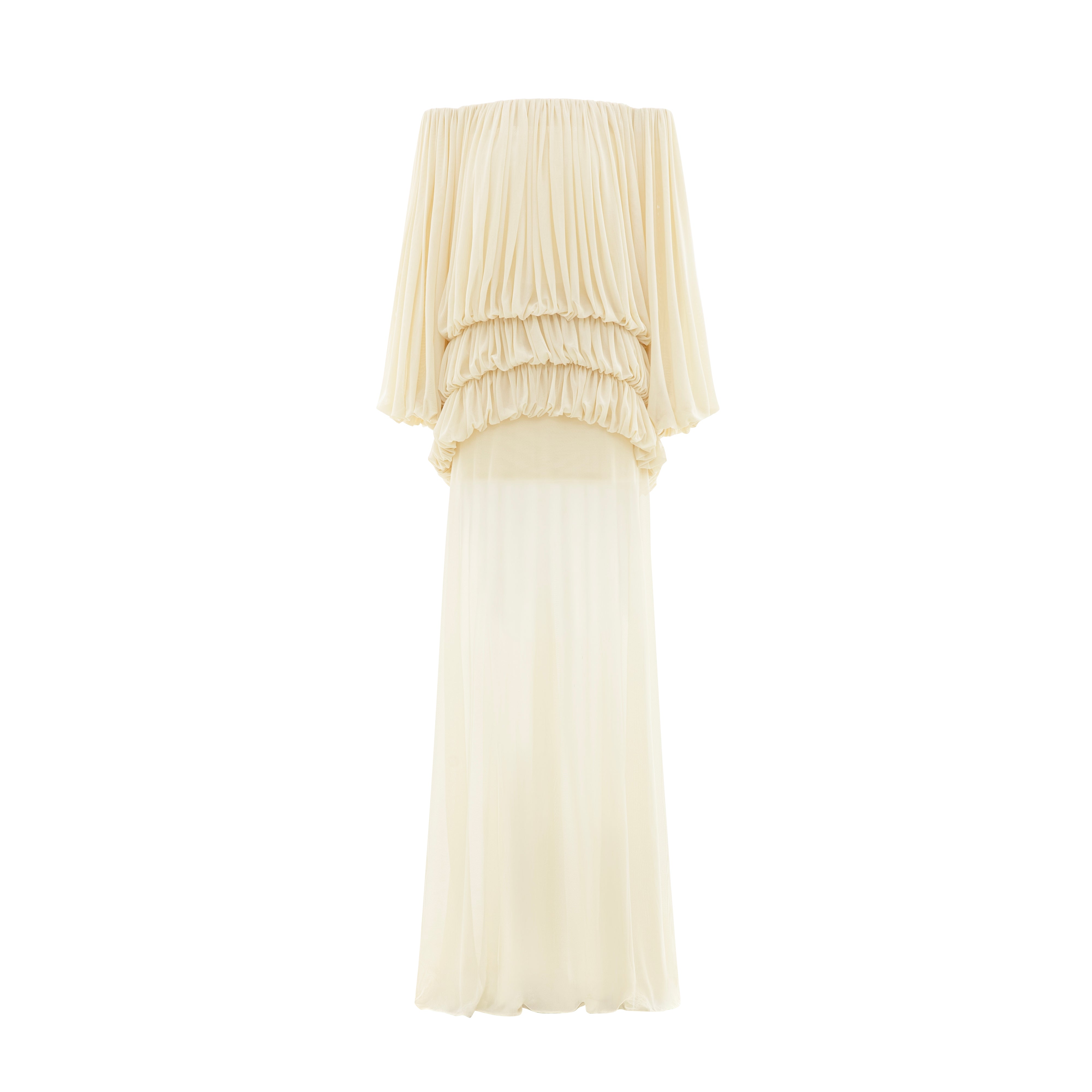 Off-Shoulder Ruched Stretch Mesh Set (Top & Skirt)