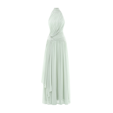 High-Neck Curved Pleated Mesh Dress