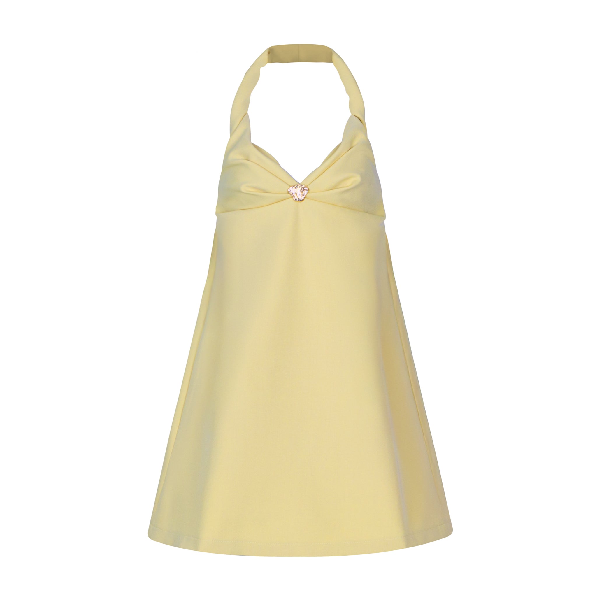 Yellow Twist-Neck Shift Dress