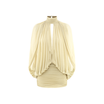 Glitter Mesh V-Neck Cape-Sleeve Dress