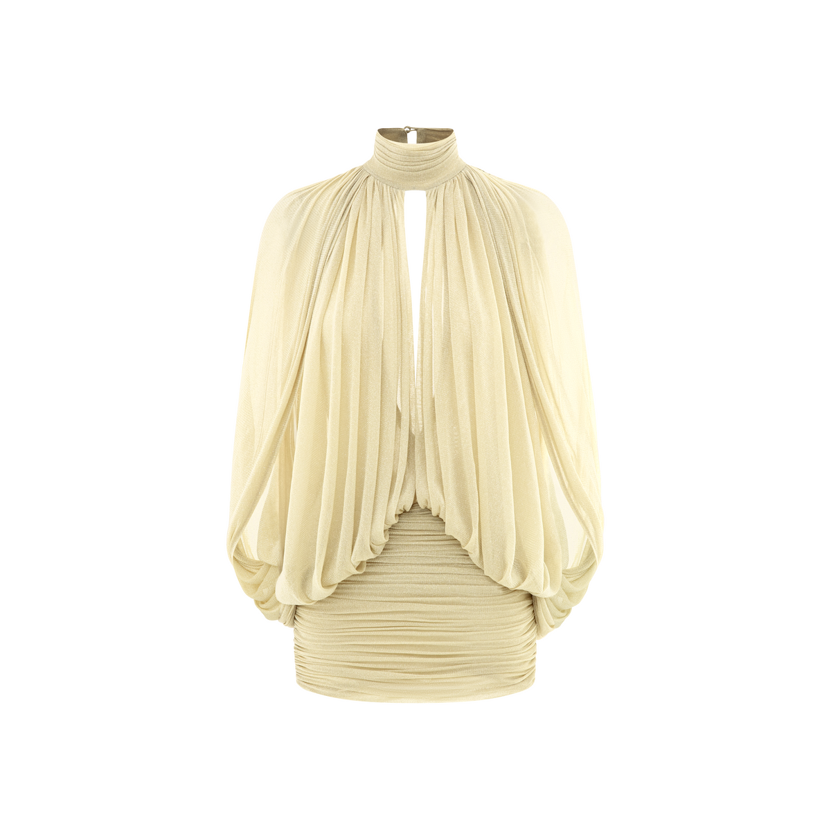 Glitter Mesh V-Neck Cape-Sleeve Dress