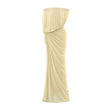 Off-Shoulder Glitter Mesh Ruched Dress