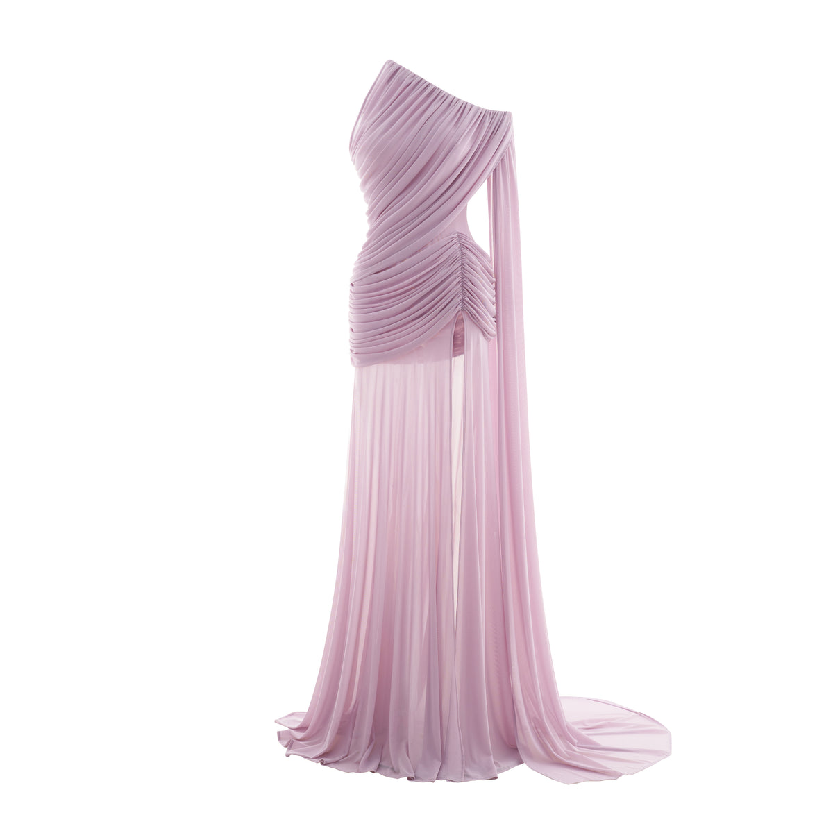 Asymmetric Ruched Mesh Dress Lavender Fog / S (EU 34)