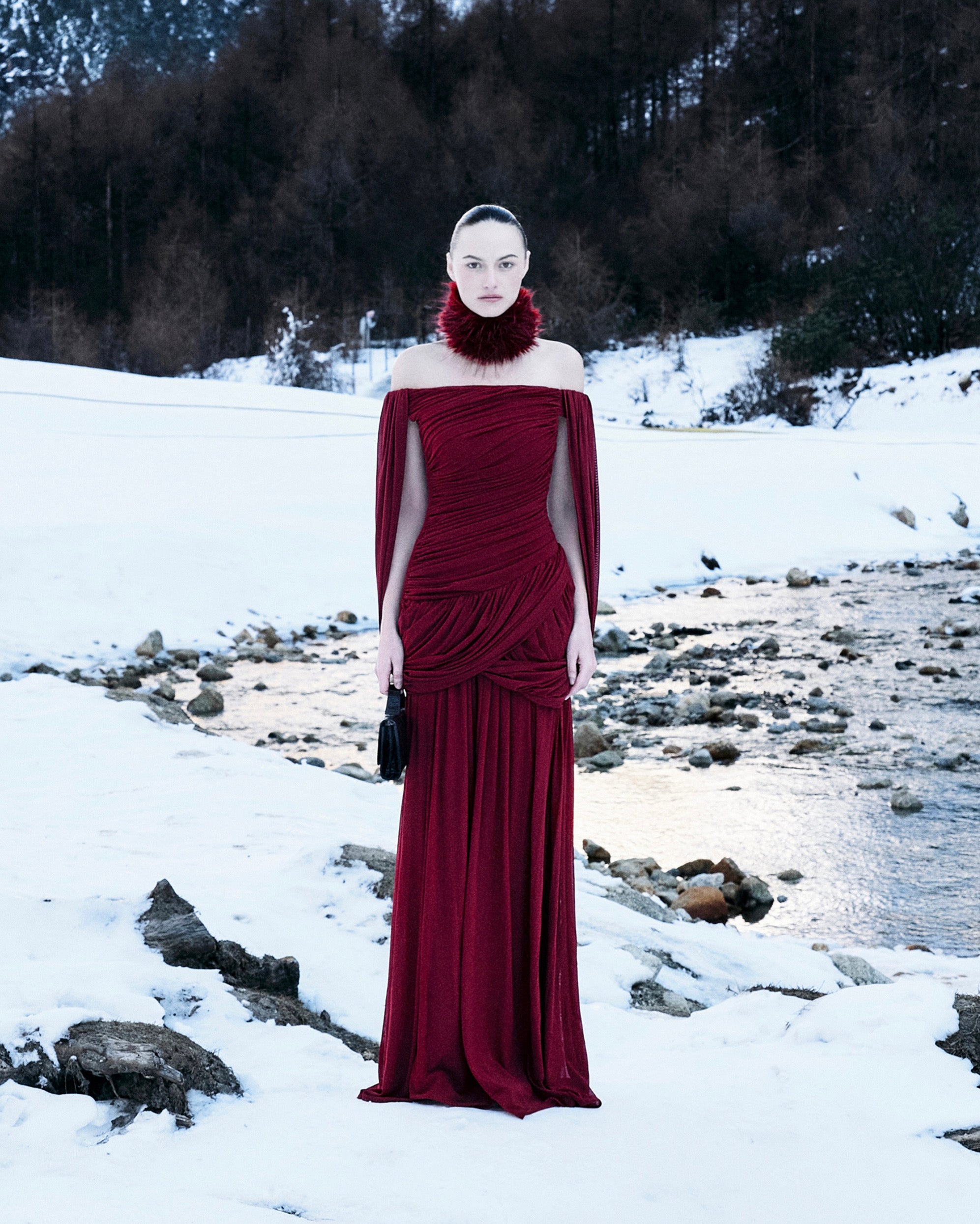 Off Shoulder Ruched Cape Dress