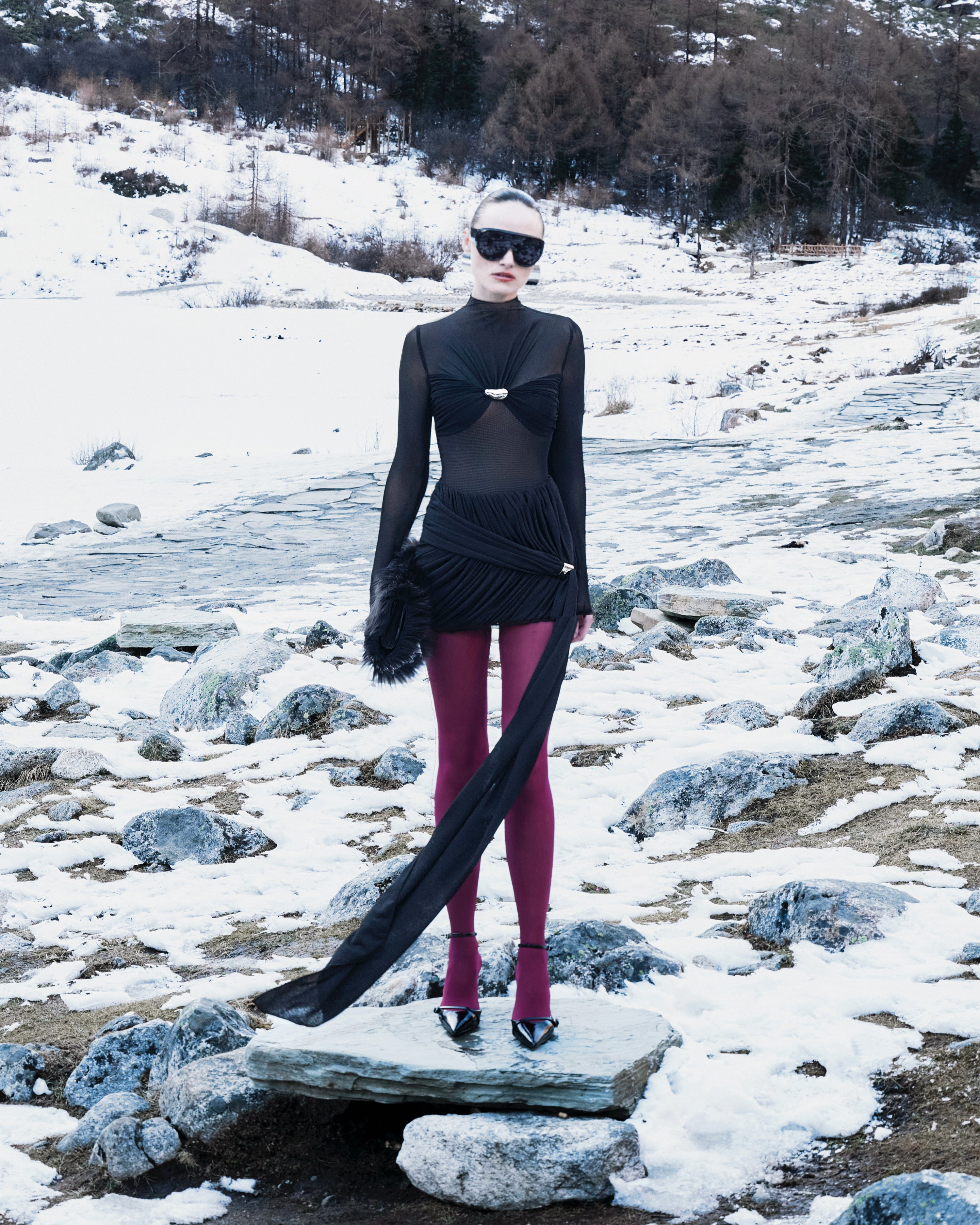 Two-Layer Bodysuit & Ruched Skirt With Pleated Drape