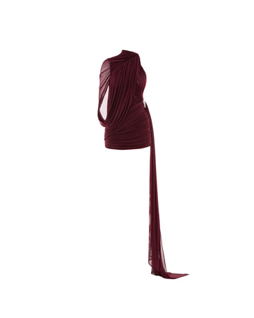 One-Shoulder Cape Ruched Asymmetric Dress