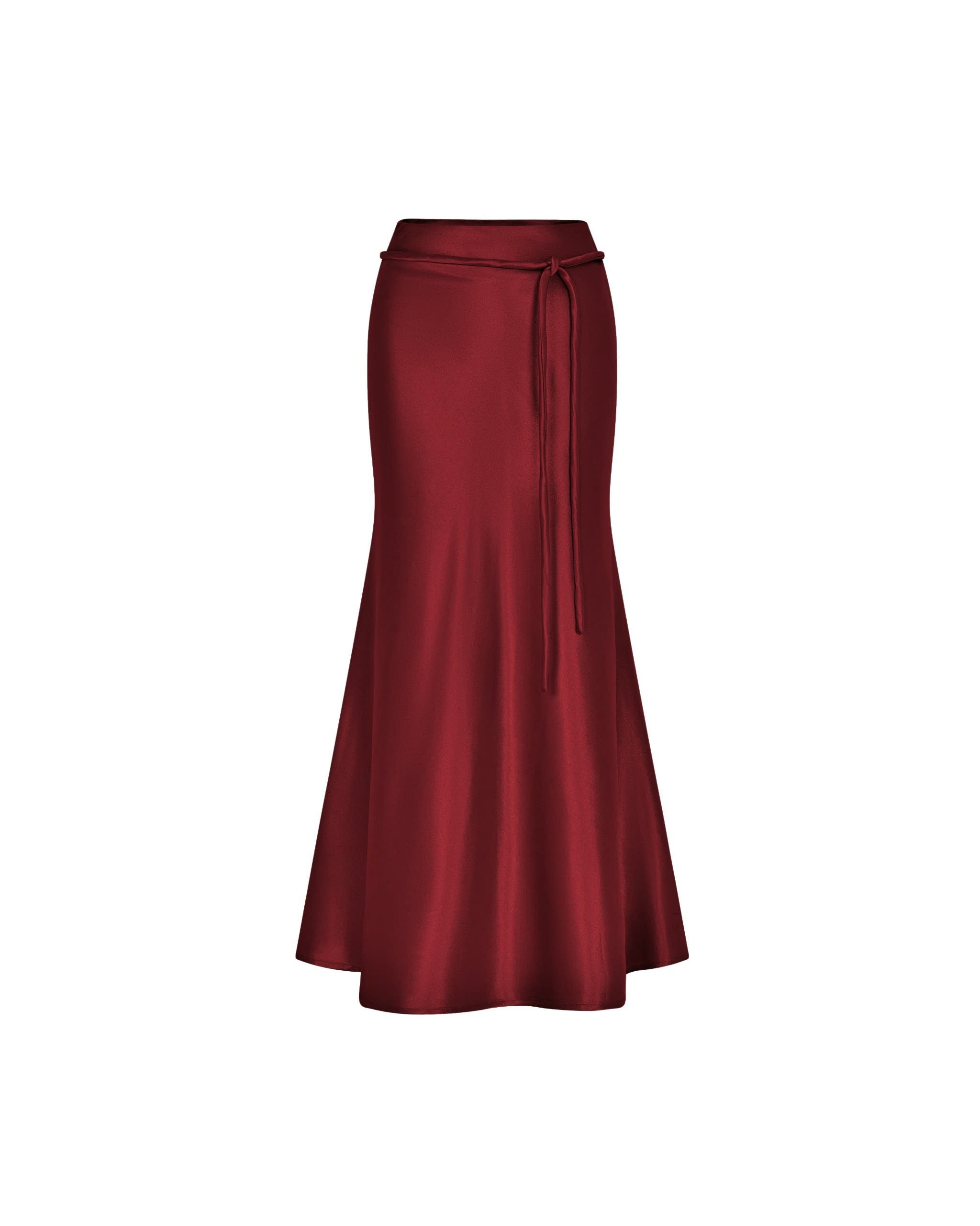 Silk Midi Long Skirt With Belt