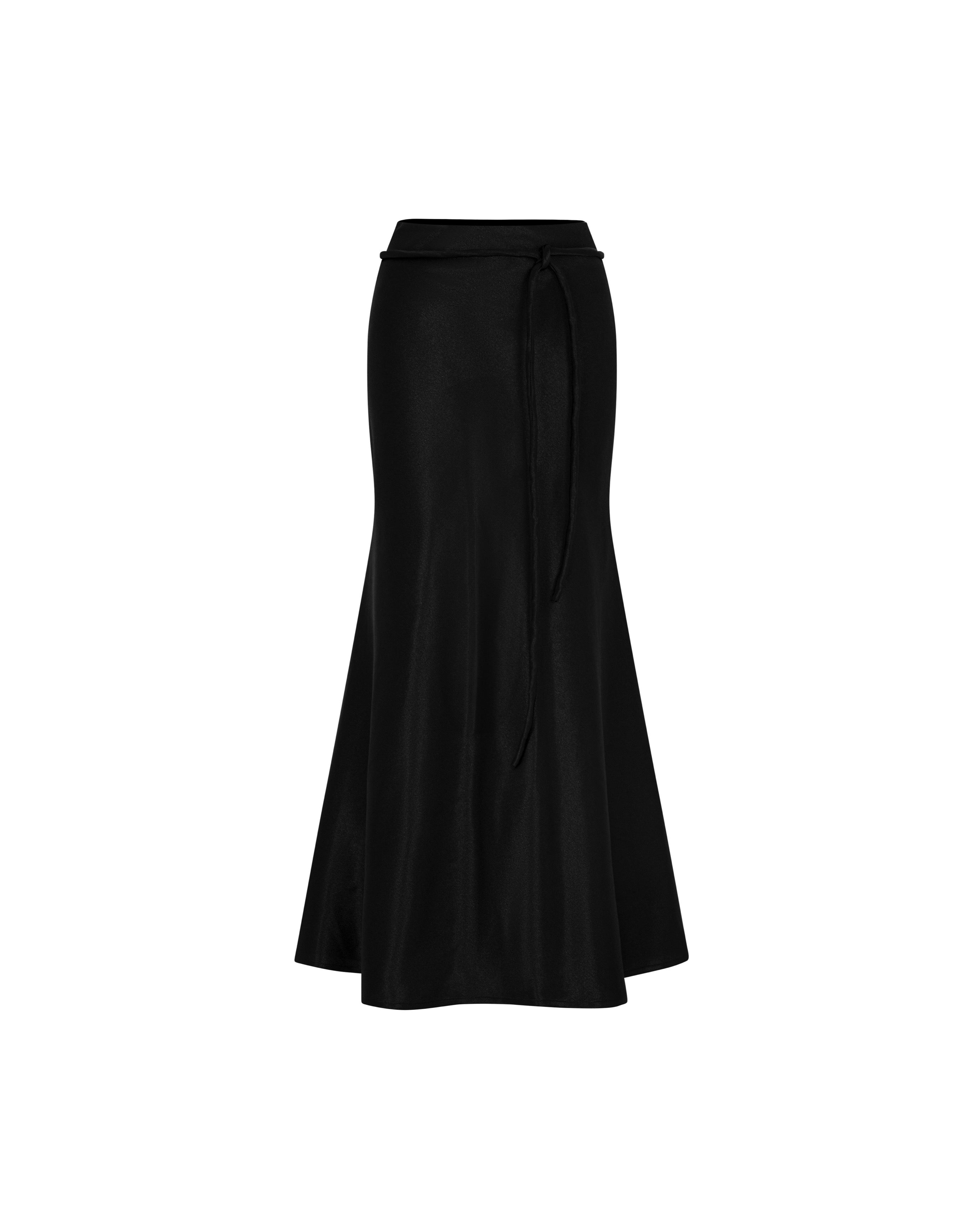 Silk Midi Long Skirt With Belt